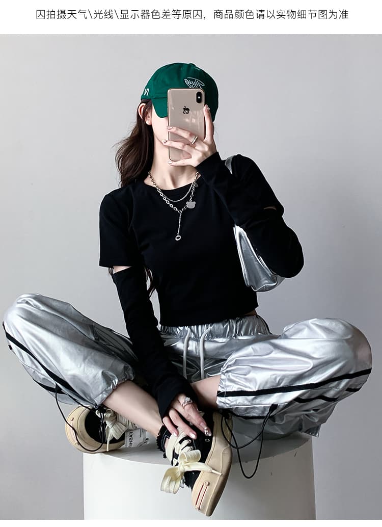 ダンス衣装 メタリック光沢カーゴパンツ×ショート丈トップスセット