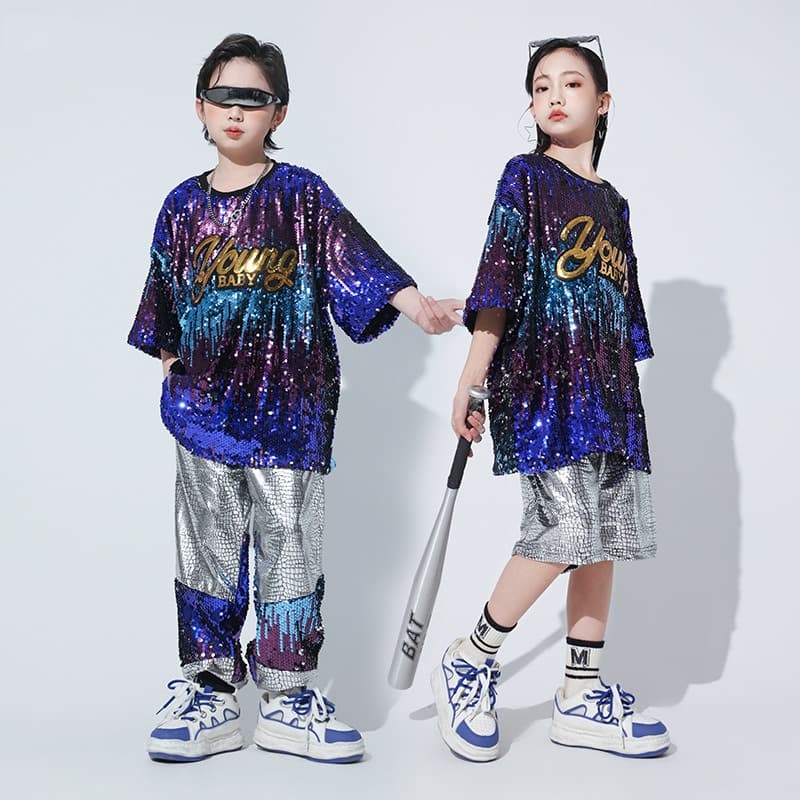 キッズ スパンコール ダンス衣装 上下セット ヒップホップ