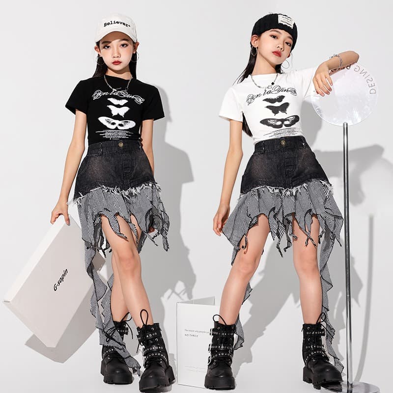 キッズ ダンス衣装 セットアップ 不規則スカート付き
