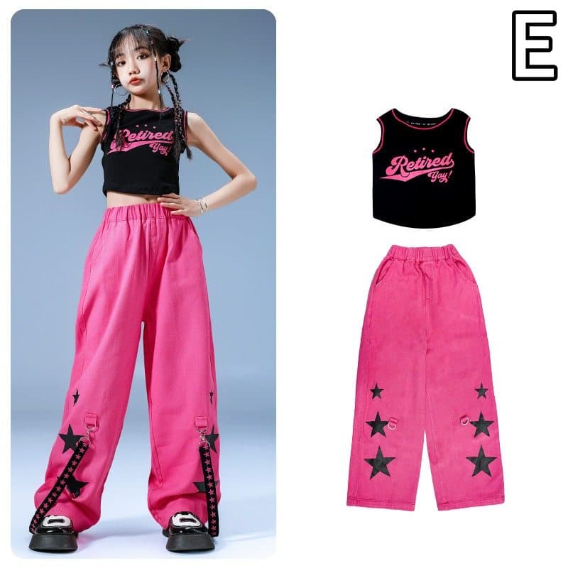キッズ女の子用星柄セットアップダンス衣装