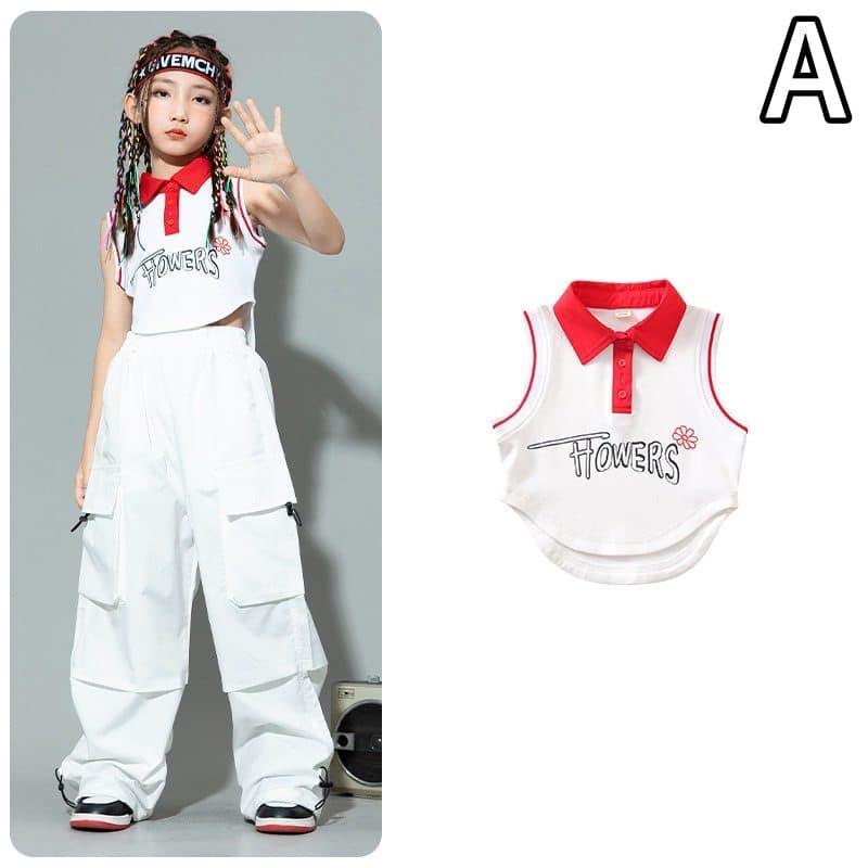 キッズ ダンス衣装 白色 上下セット ヒップホップ パフォーマンス用