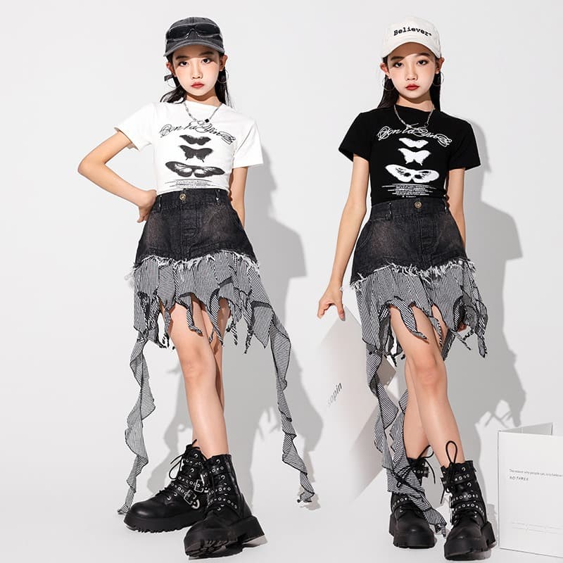 キッズ ダンス衣装 セットアップ 不規則スカート付き