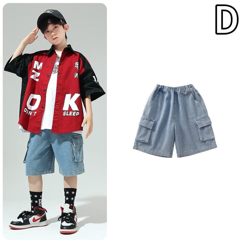 キッズ ヒップホップ ダンス衣装 赤黒 半袖シャツ セット