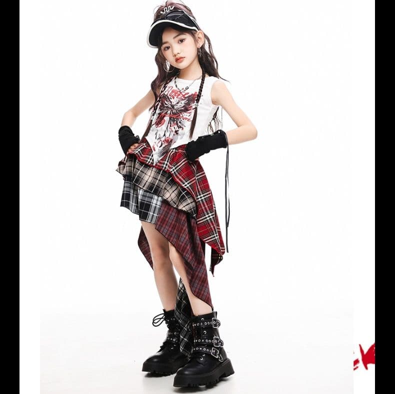 ダンス衣装 アシンメトリーチェックスカート