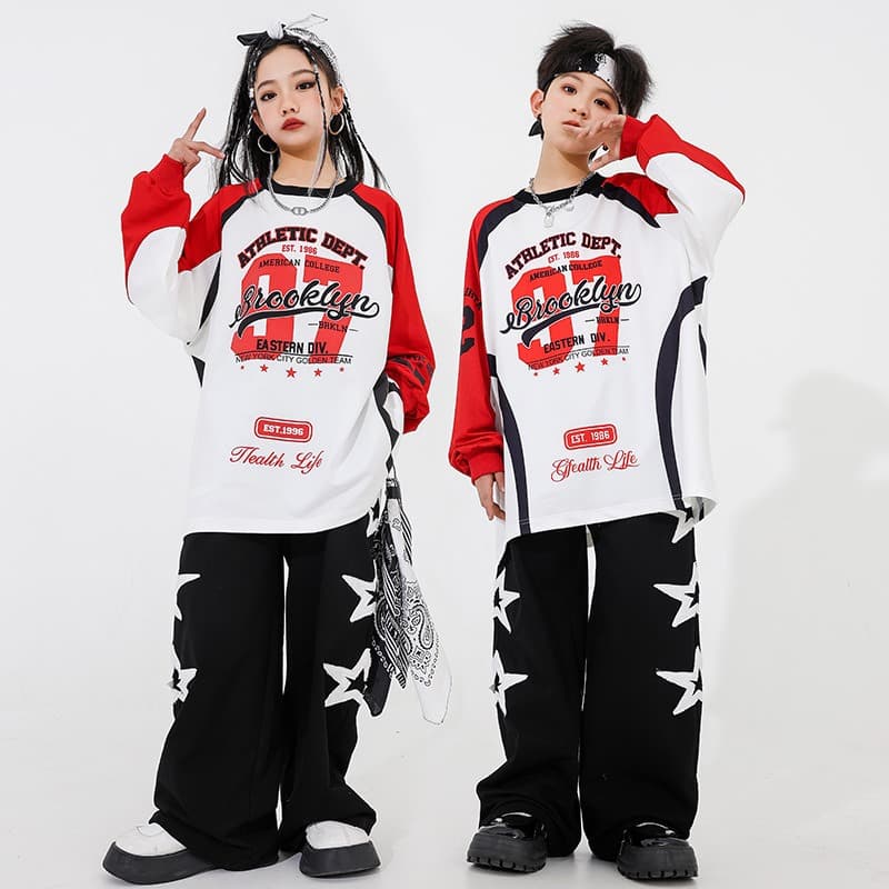 キッズ ダンス衣装 上下セット 星柄 赤白黒 パフォーマンス用