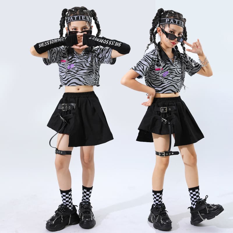 ダンス衣装 ゼブラ柄トップス×フレアスカートセットアップ キッズ