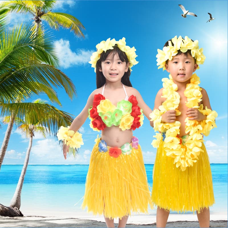 ダンス衣装 子供用本格南国風花飾り付きダンス衣装セット