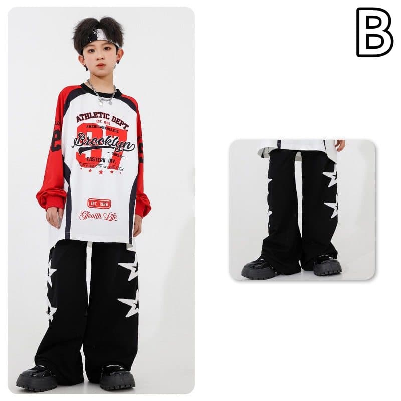 キッズ ダンス衣装 上下セット 星柄 赤白黒 パフォーマンス用