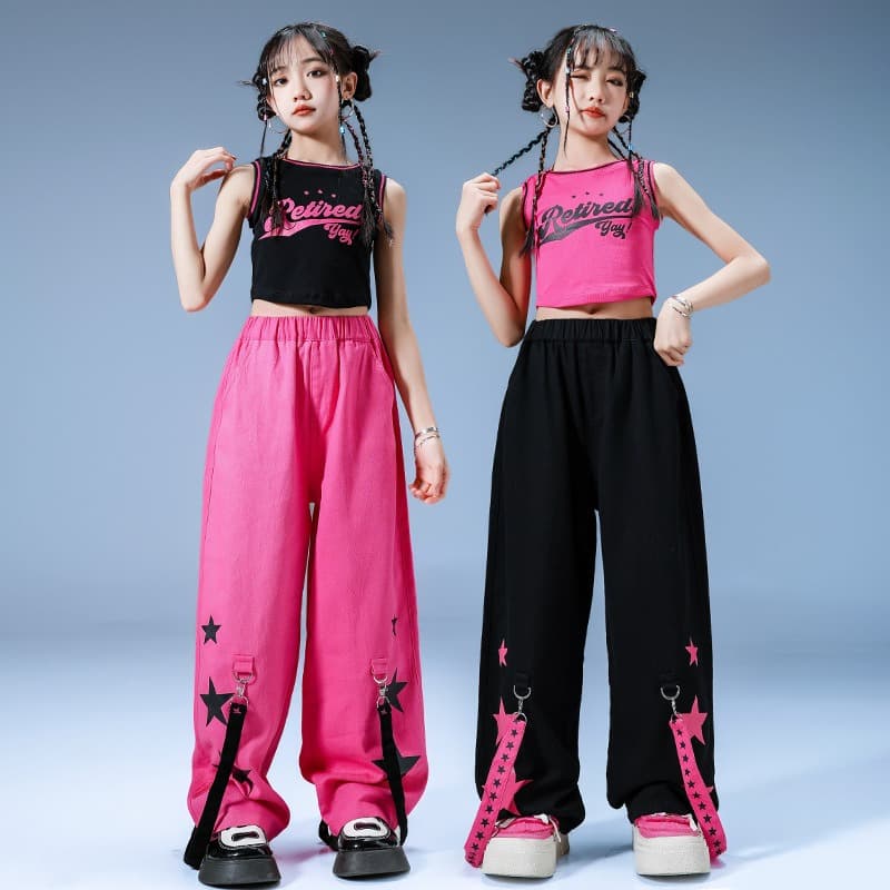 キッズ女の子用星柄セットアップダンス衣装