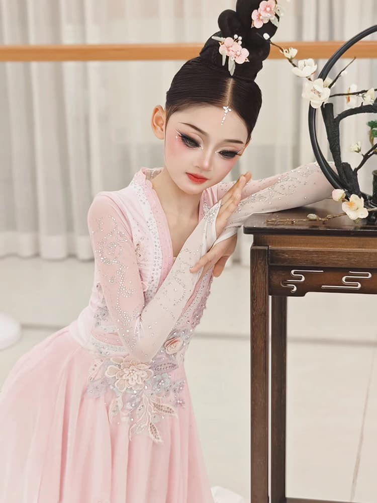 ダンス衣装 ダンス衣装 花舞扇子 古風キッズ舞踊衣装