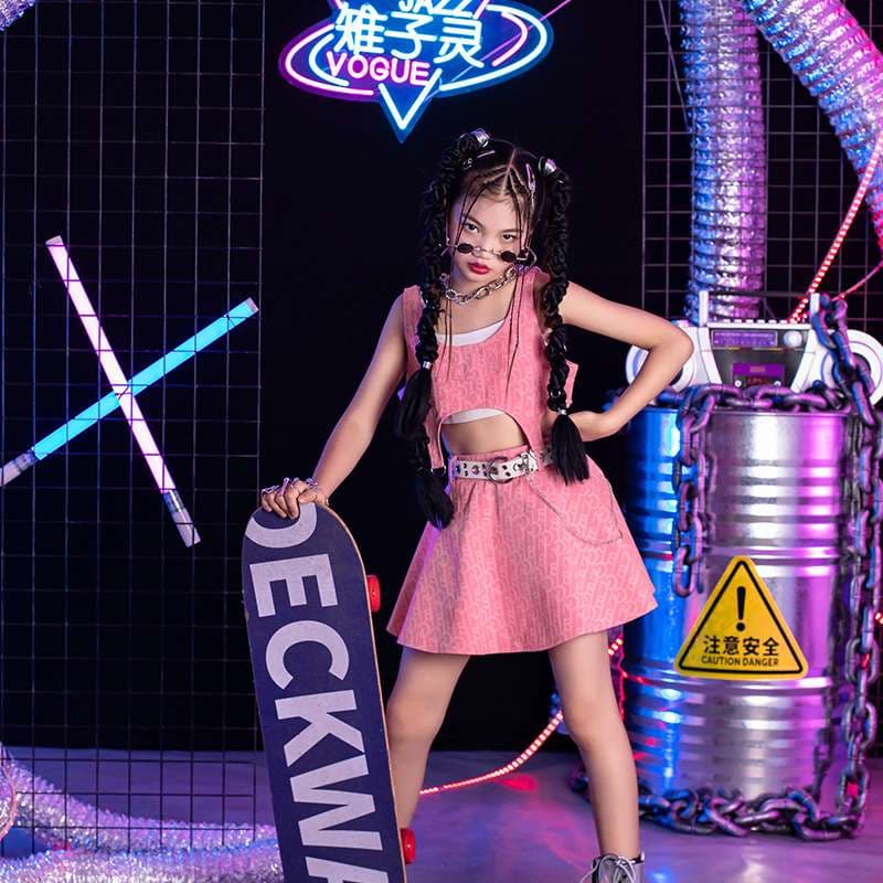 ダンス衣装 ヘアクリップ付き キッズツーピースセット