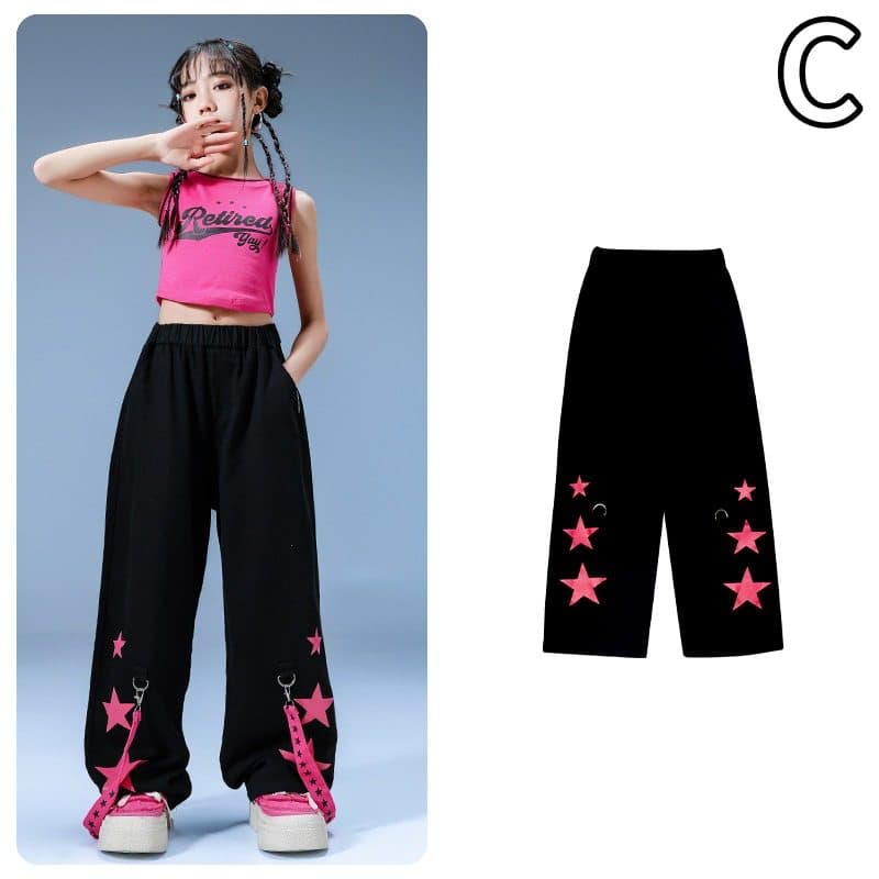 キッズ女の子用星柄セットアップダンス衣装