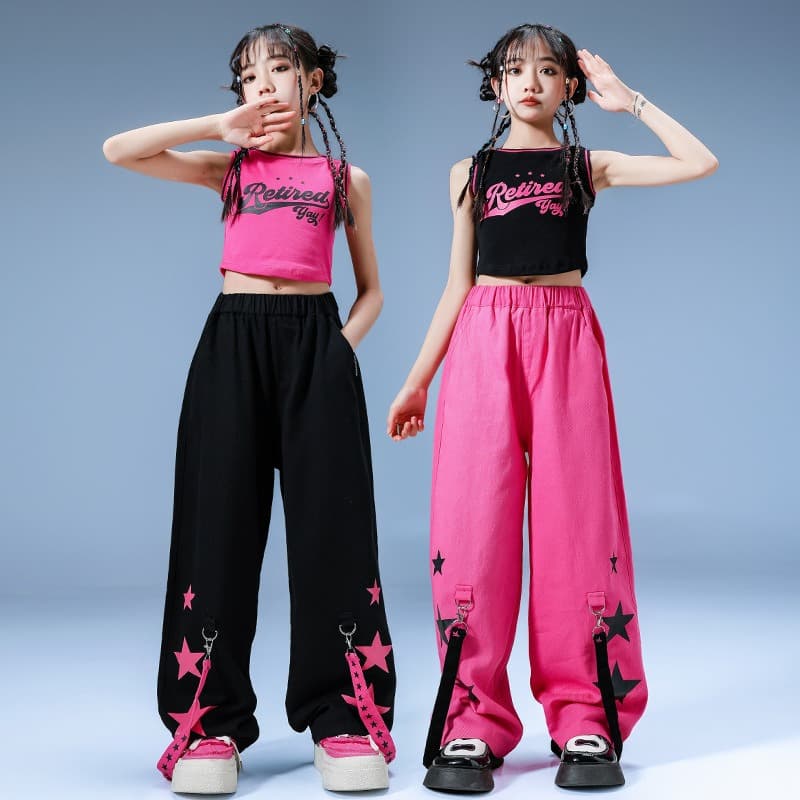 キッズ女の子用星柄セットアップダンス衣装
