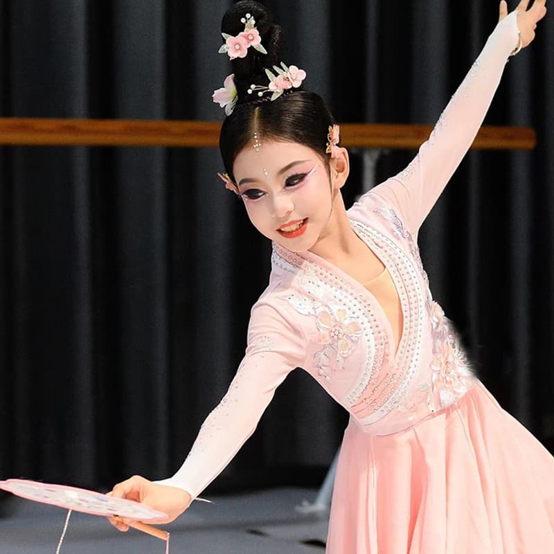 ダンス衣装 ダンス衣装 花舞扇子 古風キッズ舞踊衣装