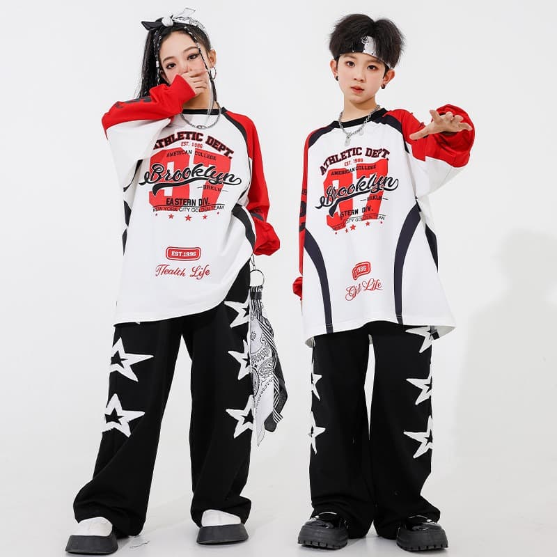 キッズ ダンス衣装 上下セット 星柄 赤白黒 パフォーマンス用