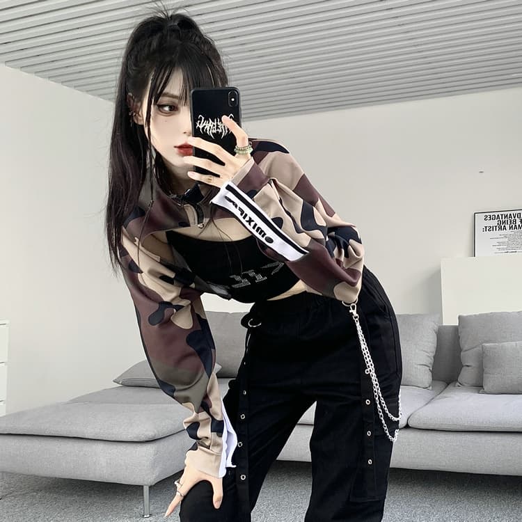 ダンス衣装 ストリート系迷彩クロップドセットアップ