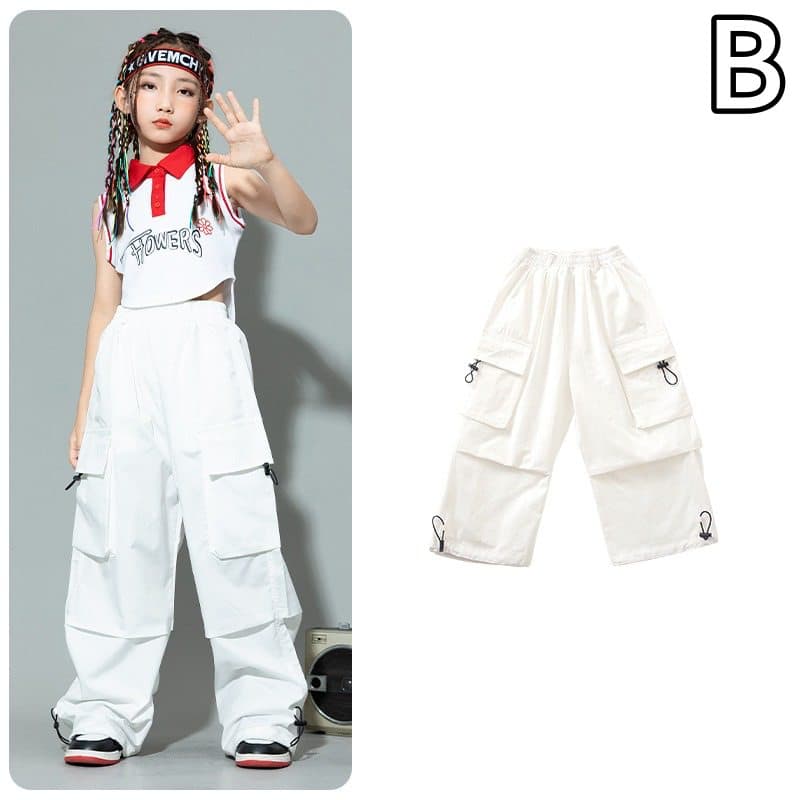 キッズ ダンス衣装 白色 上下セット ヒップホップ パフォーマンス用