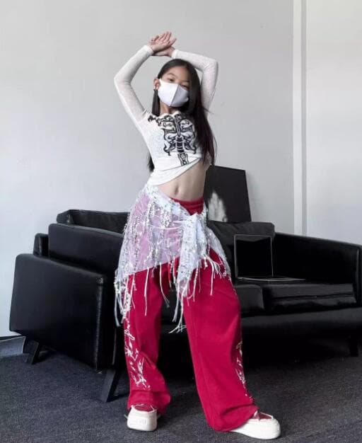 子供用ロック風ダンス衣装 長袖上下セット ステージ演出服