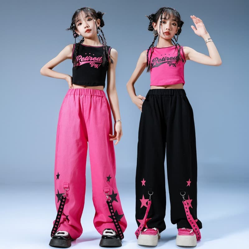 キッズ女の子用星柄セットアップダンス衣装