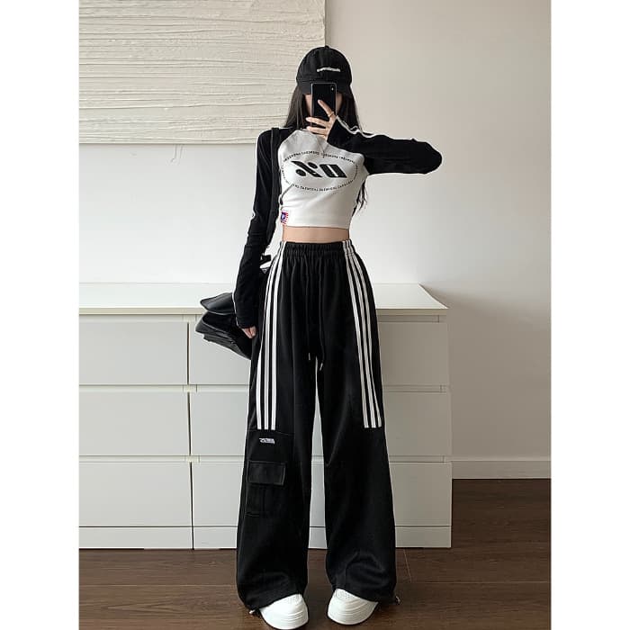 ダンス衣装 サイドライン入りワイドカーゴパンツ　ヒップホップ