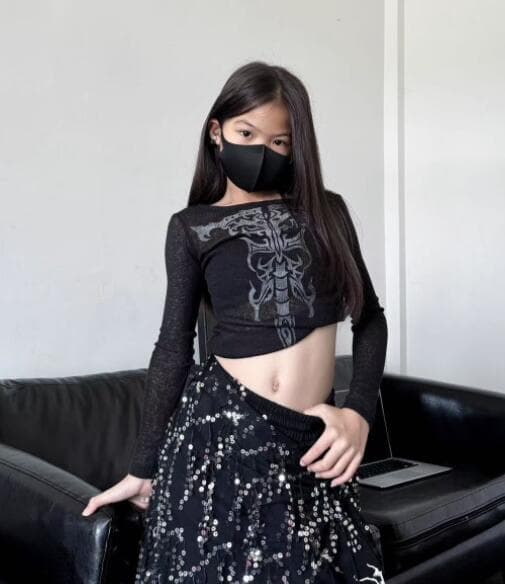 子供用ロック風ダンス衣装 長袖上下セット ステージ演出服