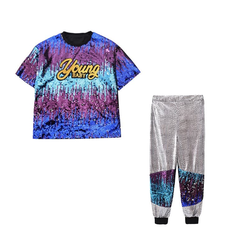 キッズ スパンコール ダンス衣装 上下セット ヒップホップ