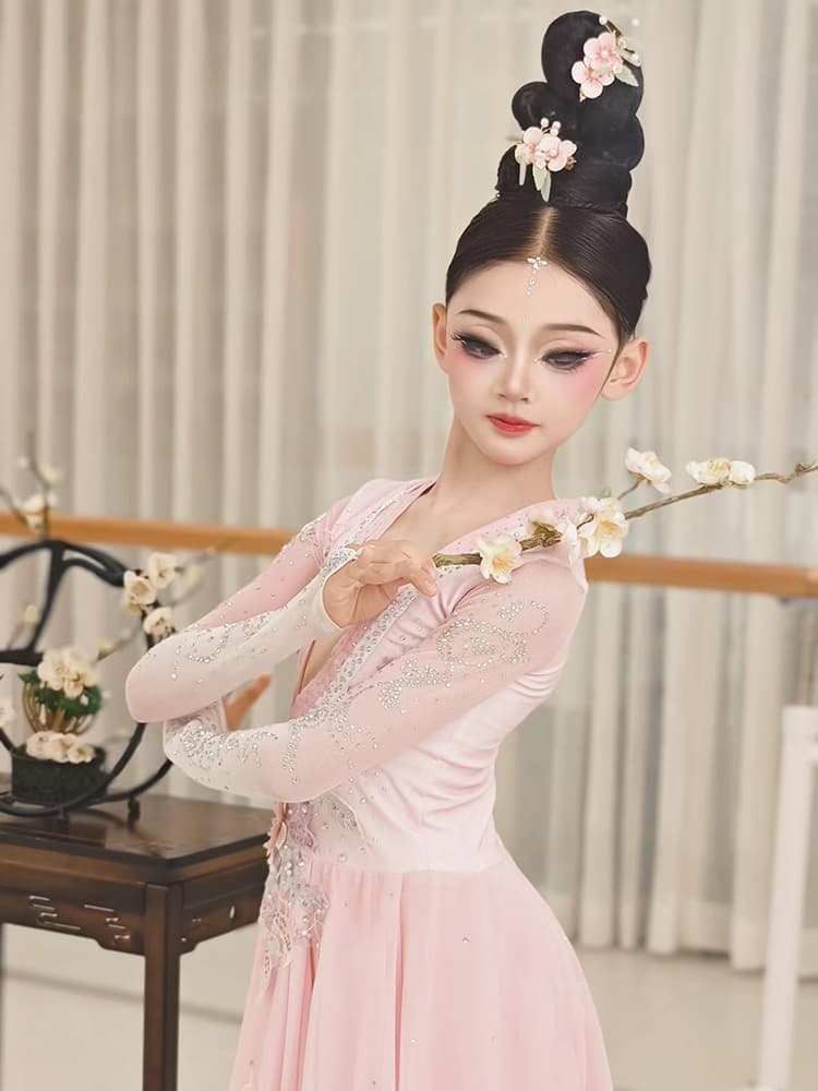 ダンス衣装 ダンス衣装 花舞扇子 古風キッズ舞踊衣装