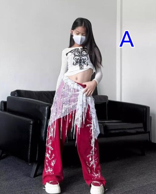 子供用ロック風ダンス衣装 長袖上下セット ステージ演出服