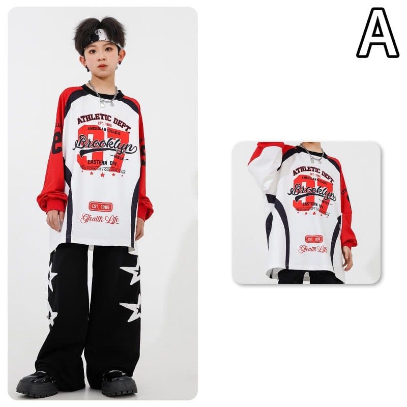 キッズ ダンス衣装 上下セット 星柄 赤白黒 パフォーマンス用