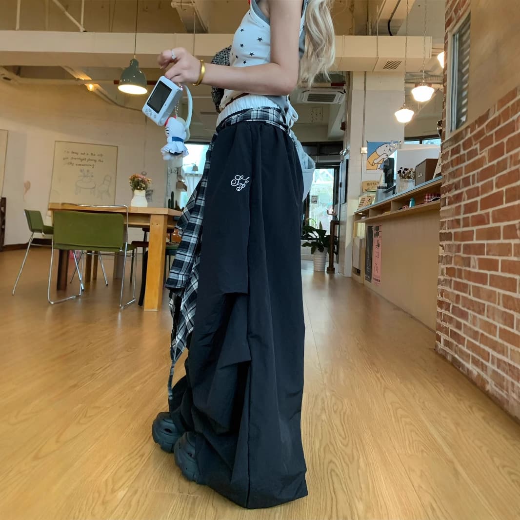 ダンス衣装 チェック柄切替ワイドパンツ