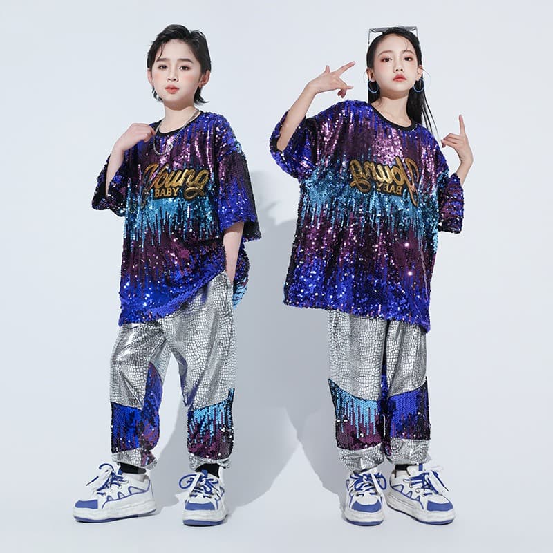 キッズ スパンコール ダンス衣装 上下セット ヒップホップ