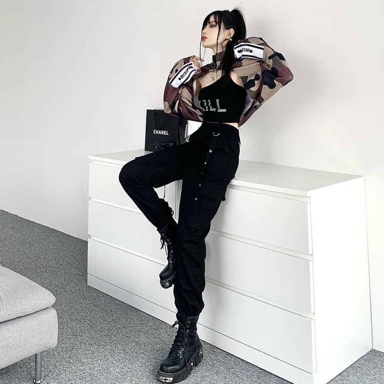ダンス衣装 ストリート系迷彩クロップドセットアップ