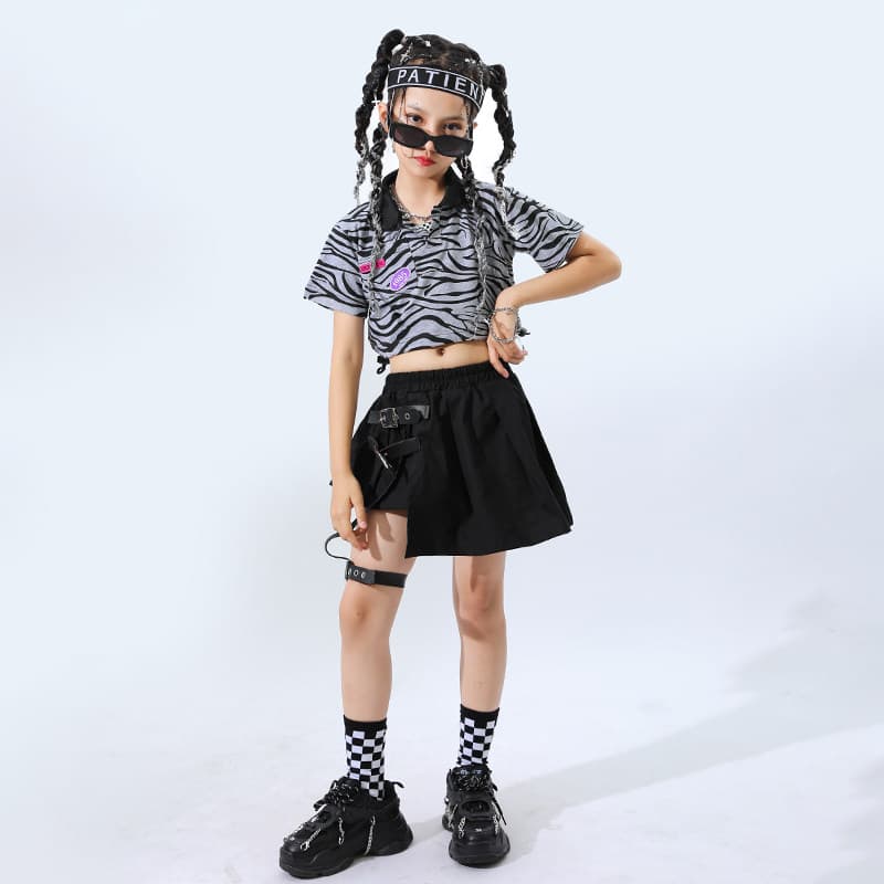 ダンス衣装 ゼブラ柄トップス×フレアスカートセットアップ キッズ