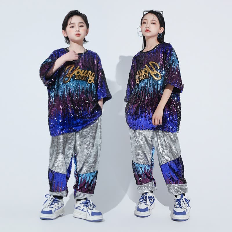 キッズ スパンコール ダンス衣装 上下セット ヒップホップ