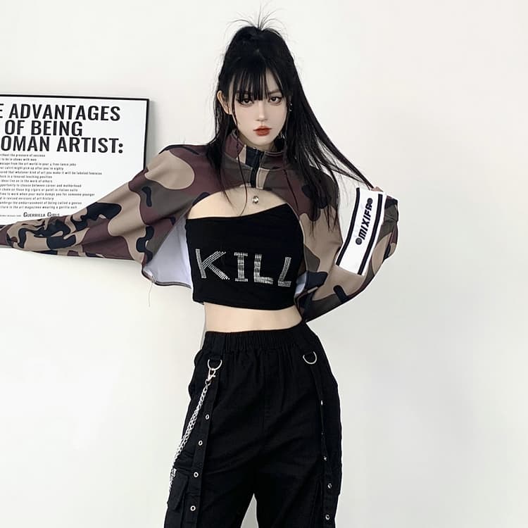 ダンス衣装 ストリート系迷彩クロップドセットアップ