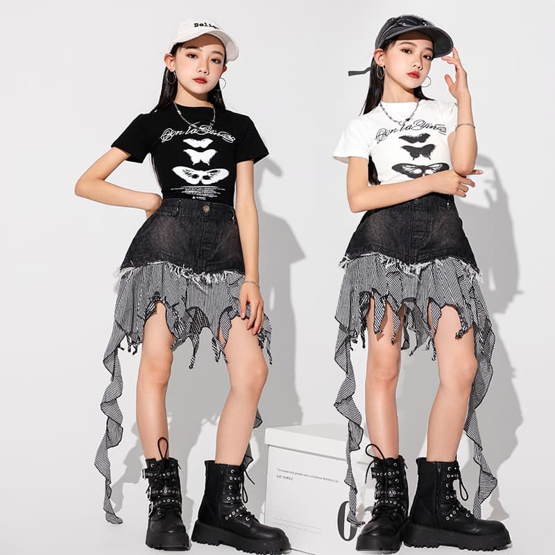 キッズ ダンス衣装 セットアップ 不規則スカート付き