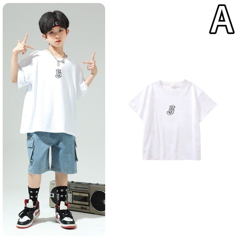 キッズ ヒップホップ ダンス衣装 赤黒 半袖シャツ セット