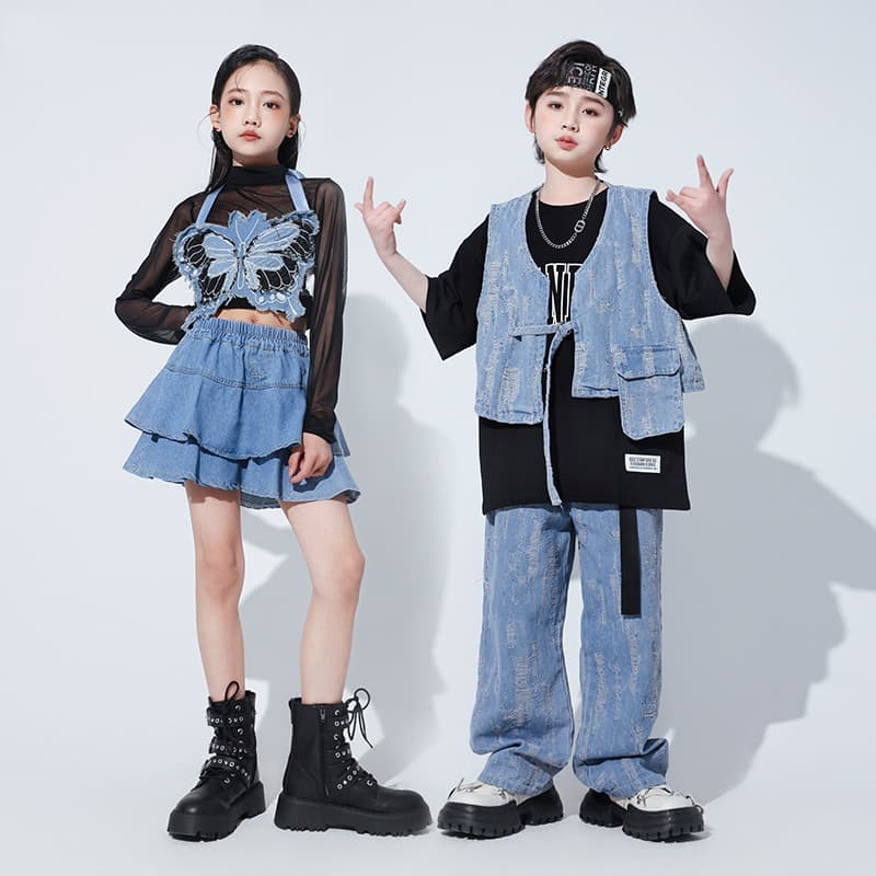 キッズ ダンス衣装 トップス ボトムス セット 蝶柄