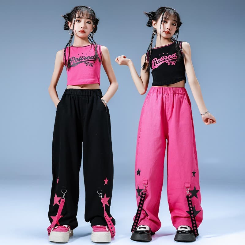 キッズ女の子用星柄セットアップダンス衣装