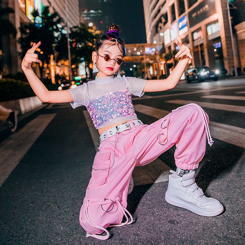 ダンス衣装 光沢メッシュキャミ＆カーゴパンツセット