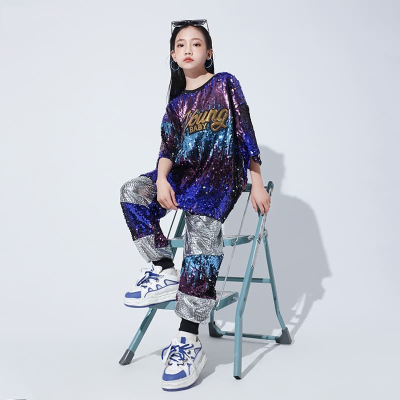 キッズ スパンコール ダンス衣装 上下セット ヒップホップ
