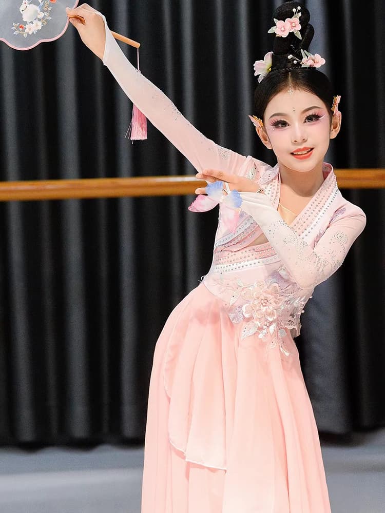ダンス衣装 ダンス衣装 花舞扇子 古風キッズ舞踊衣装