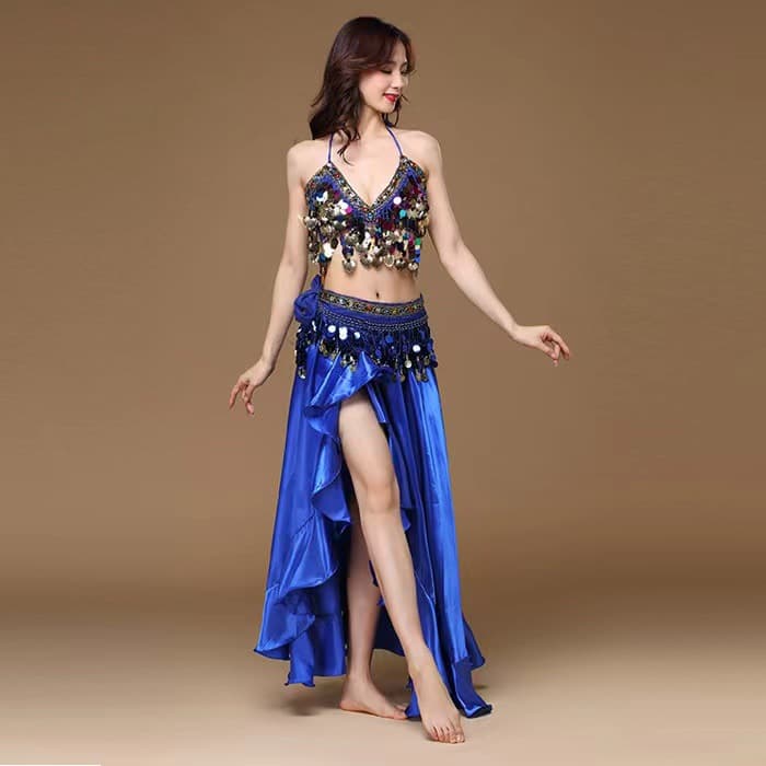 ダンス衣装 華やかスパンコール装飾フリンジ付きベリーダンス二点セット