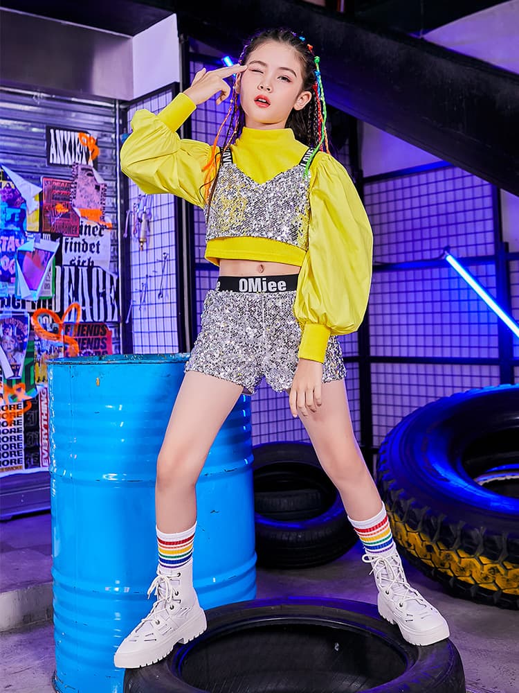 ダンス衣装 ダンス衣装 キッズスパンコールセットアップ