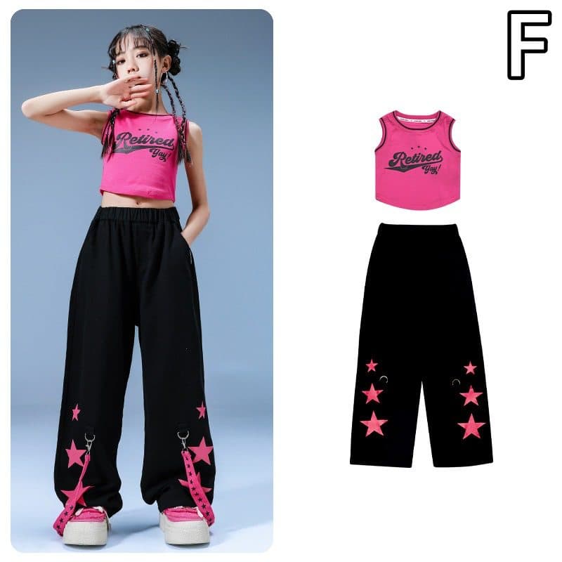 キッズ女の子用星柄セットアップダンス衣装