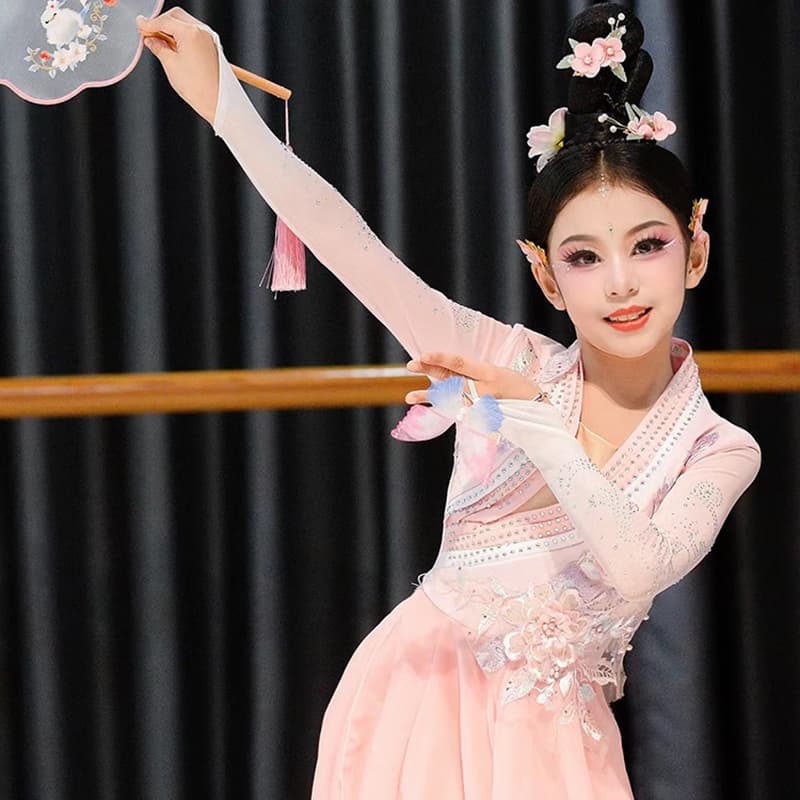 ダンス衣装 ダンス衣装 花舞扇子 古風キッズ舞踊衣装