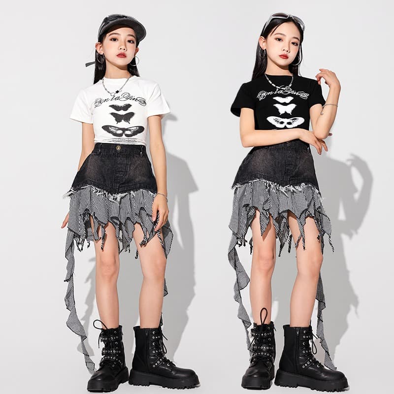 キッズ ダンス衣装 セットアップ 不規則スカート付き