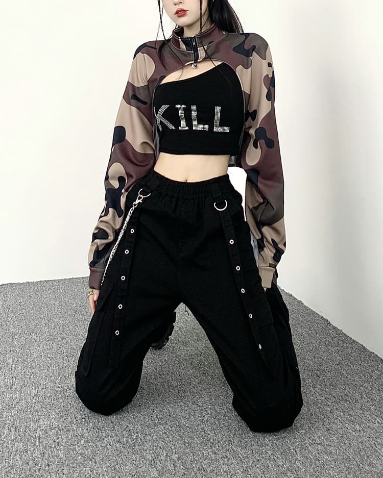 ダンス衣装 ストリート系迷彩クロップドセットアップ