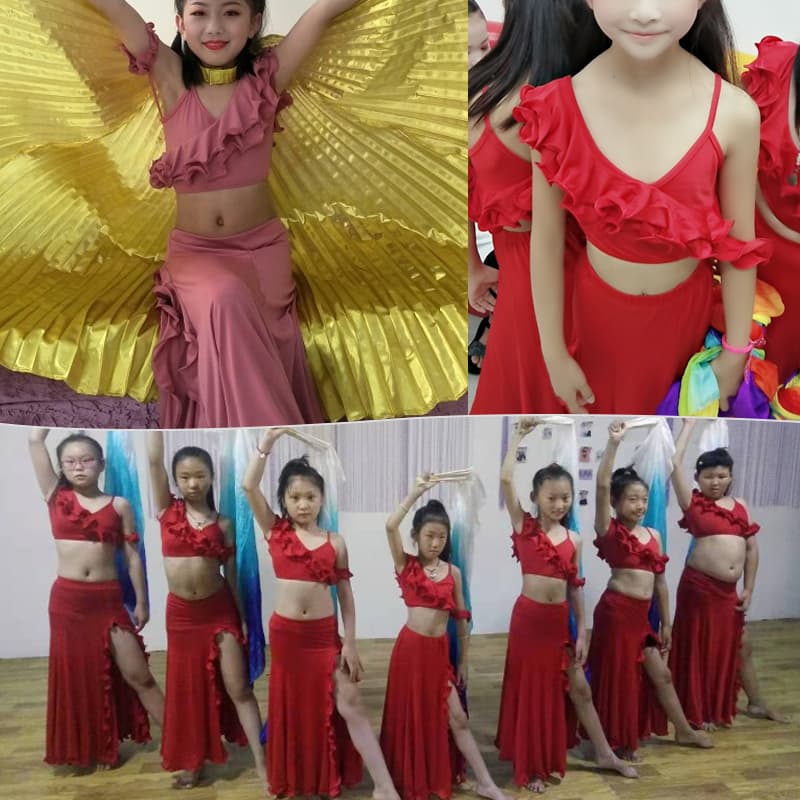 ダンス衣装 フリルスリット ベリーダンス衣装セット