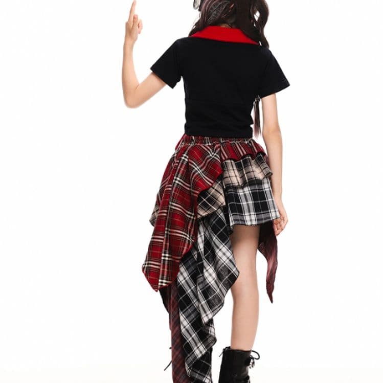 ダンス衣装 非対称チェック柄スカートセット